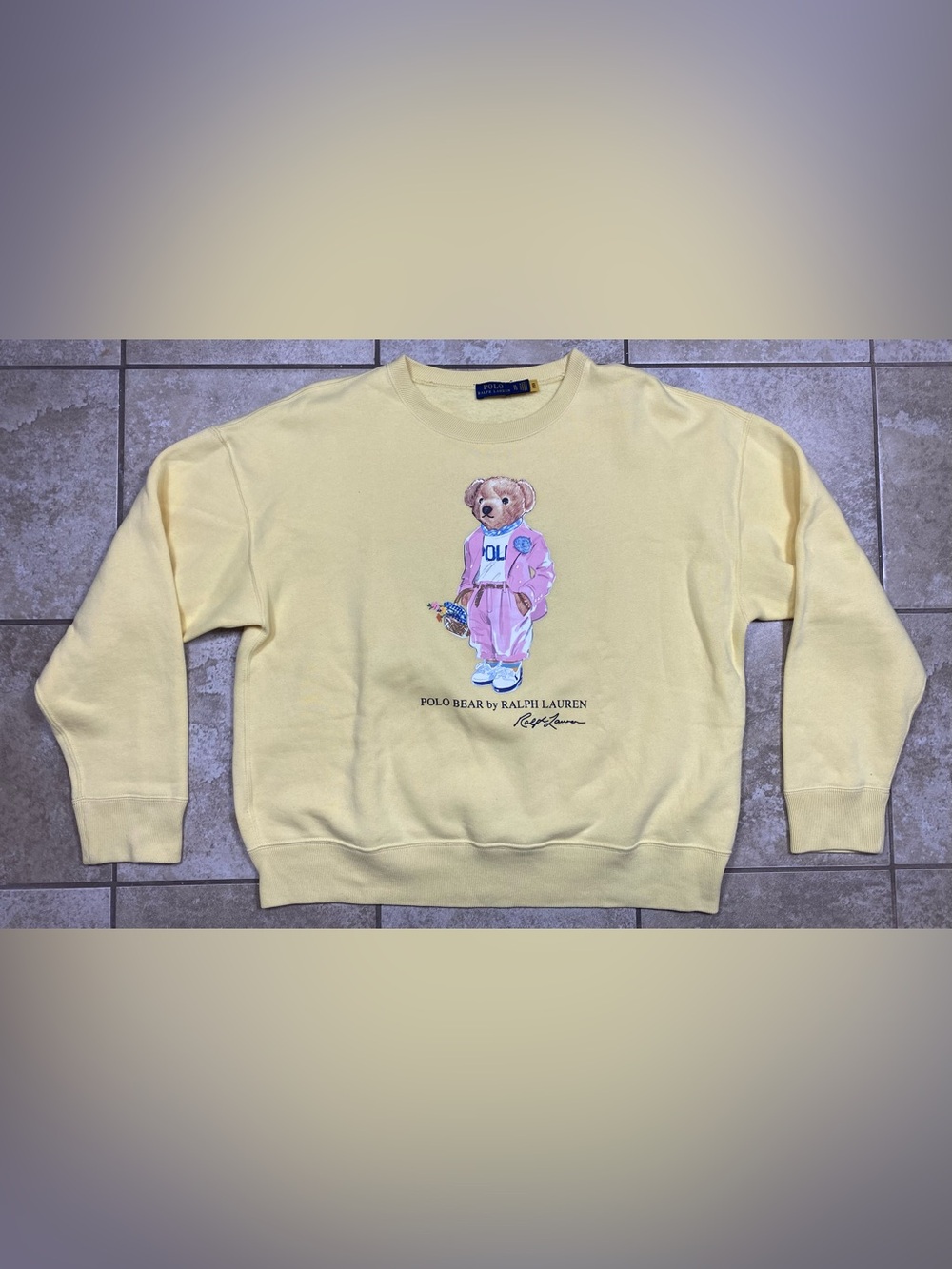 Polo Ralph Lauren Pink Suit Polo Bear Crewneck Sweatshirt Yellow XL